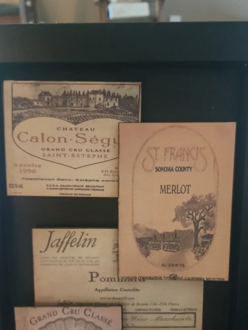 Black Framed Wine Label Collage